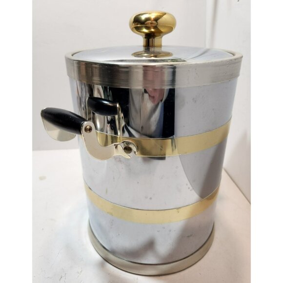 Vintage Kraftware Two-Toned Chrome & Brass Ice Bucket w/Insulated Plastic Lining - Picture 6 of 14